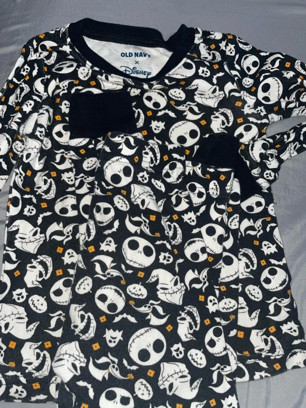 Old Navy Kids' Black and White Halloween Skull Pajama Set with Orange Accents